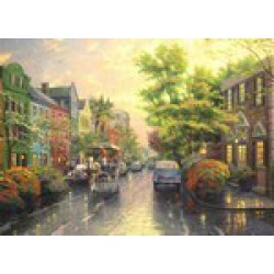 Puzzle 1000 d.  Thomas Kinkade - Západ slunce nad rušnou ulicí