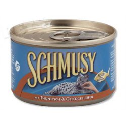 Konzerva Schmusy tuňák + drůbeží játra - 100g