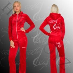 Hood babes basic velour hooded suit red