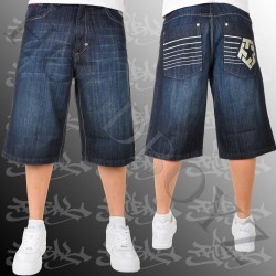 Tribal striped loose bermuda indigo rinse